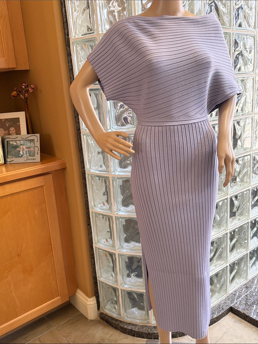 NWT Astr Off the Shoulder Periwinkle Ribbed Knit Midi Sweater Dress Sz.S